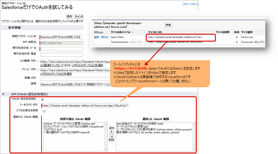 接続アプリケーション設定