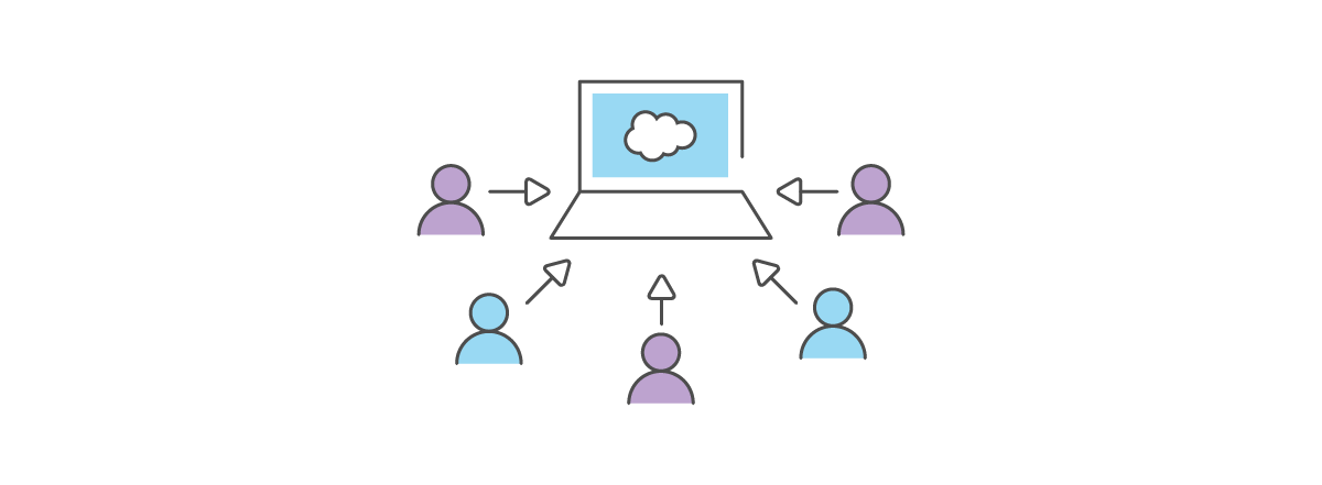 イラスト：社員がシステムにアクセスしている図